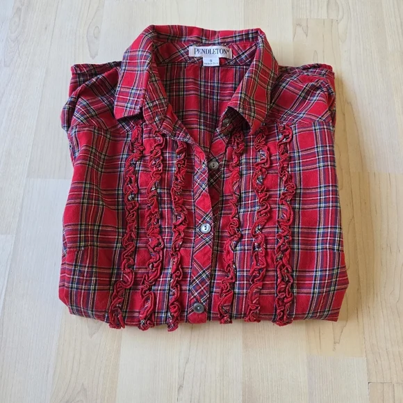 Pendleton Tartan Plaid Ruffled Button Up Size Small - Picture 1 of 11